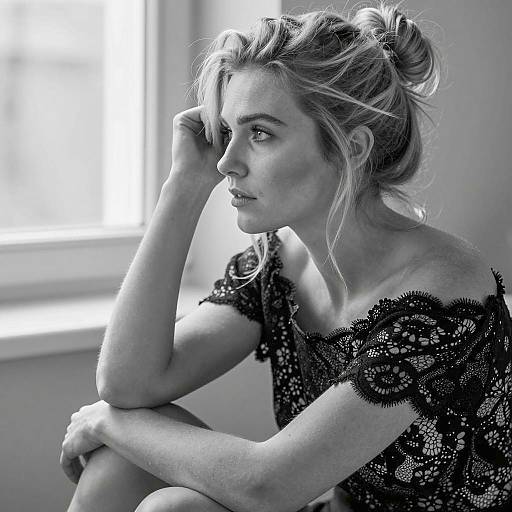 Pensive Woman in Black-and-White Portrait