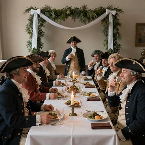 Colonial Gathering of 18th-Century Gentlemen
