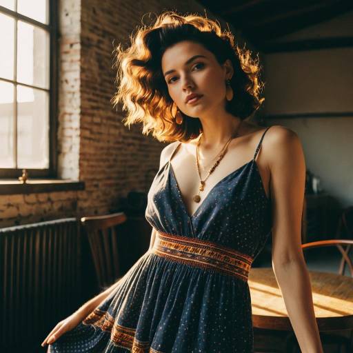 Vintage Bohemian Woman Portrait in Golden Hour Light