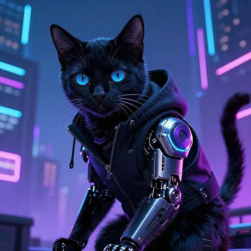 Cyberpunk Anthro Black Cat Hacker