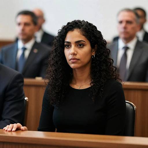 Serious Woman in Courtroom