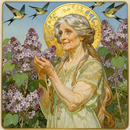 Art Nouveau Wise Woman in Lilac Garden
