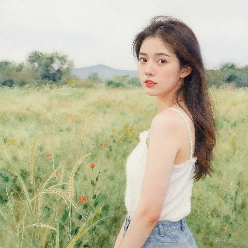 Watercolor Portrait of Young Woman