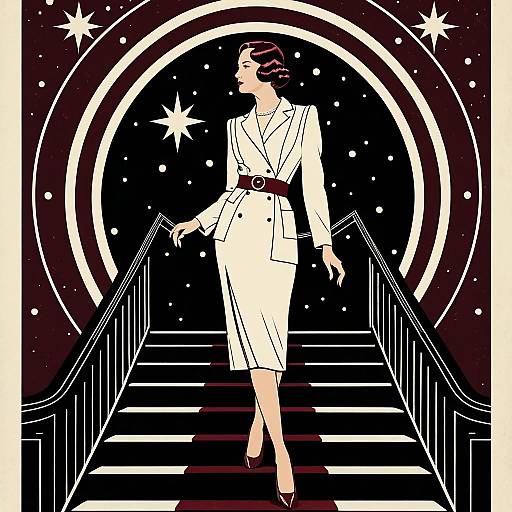 Elegant Art Deco Lady on Stairs