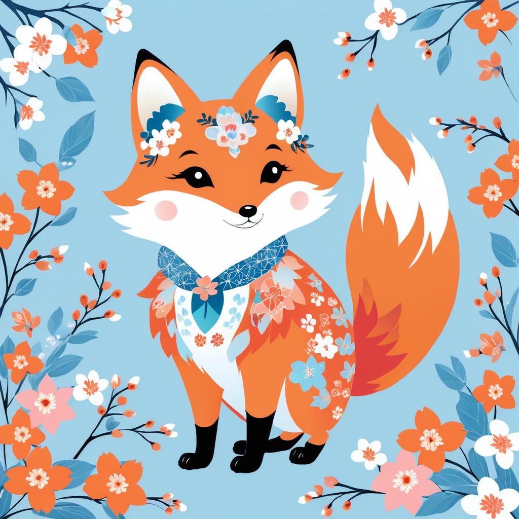 Whimsical Fox with Floral Fur Illustration