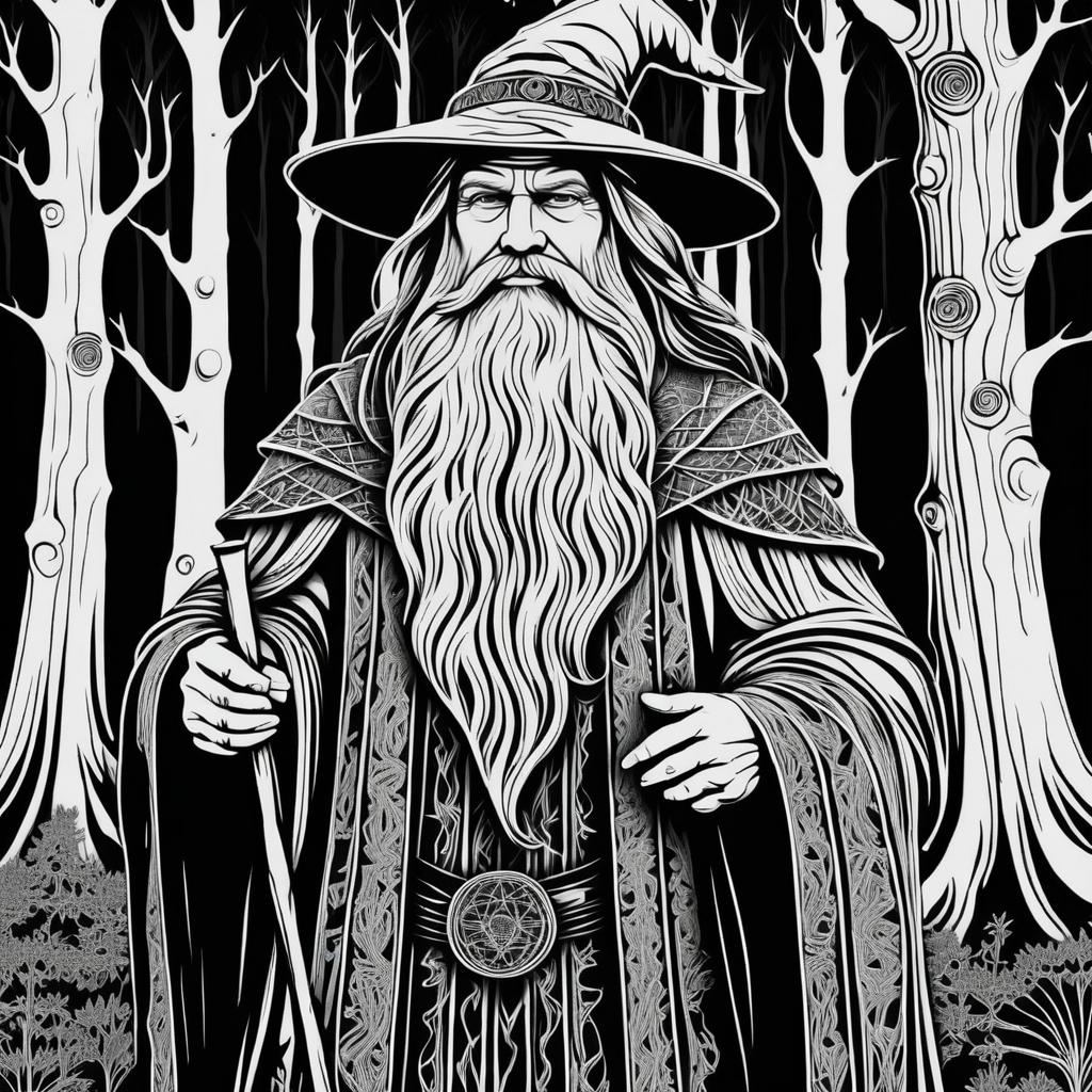 Intricate Woodcut of an Old Wizard