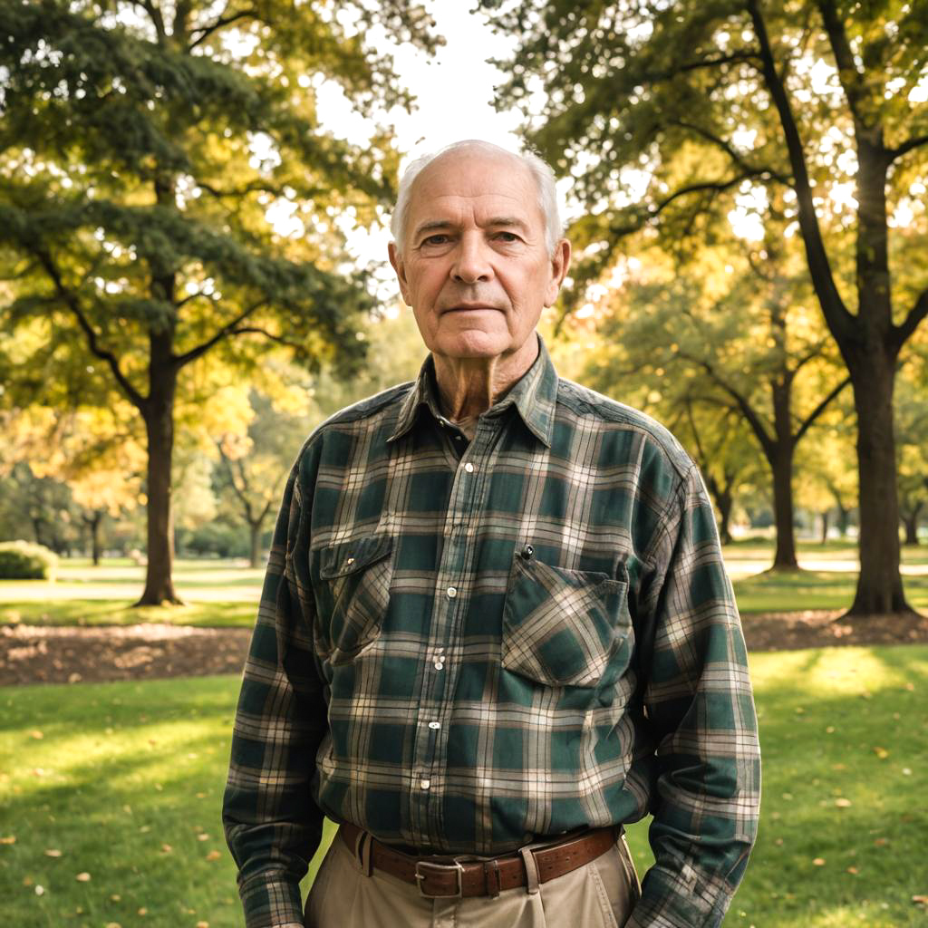 Elderly Man in Serene Park Setting