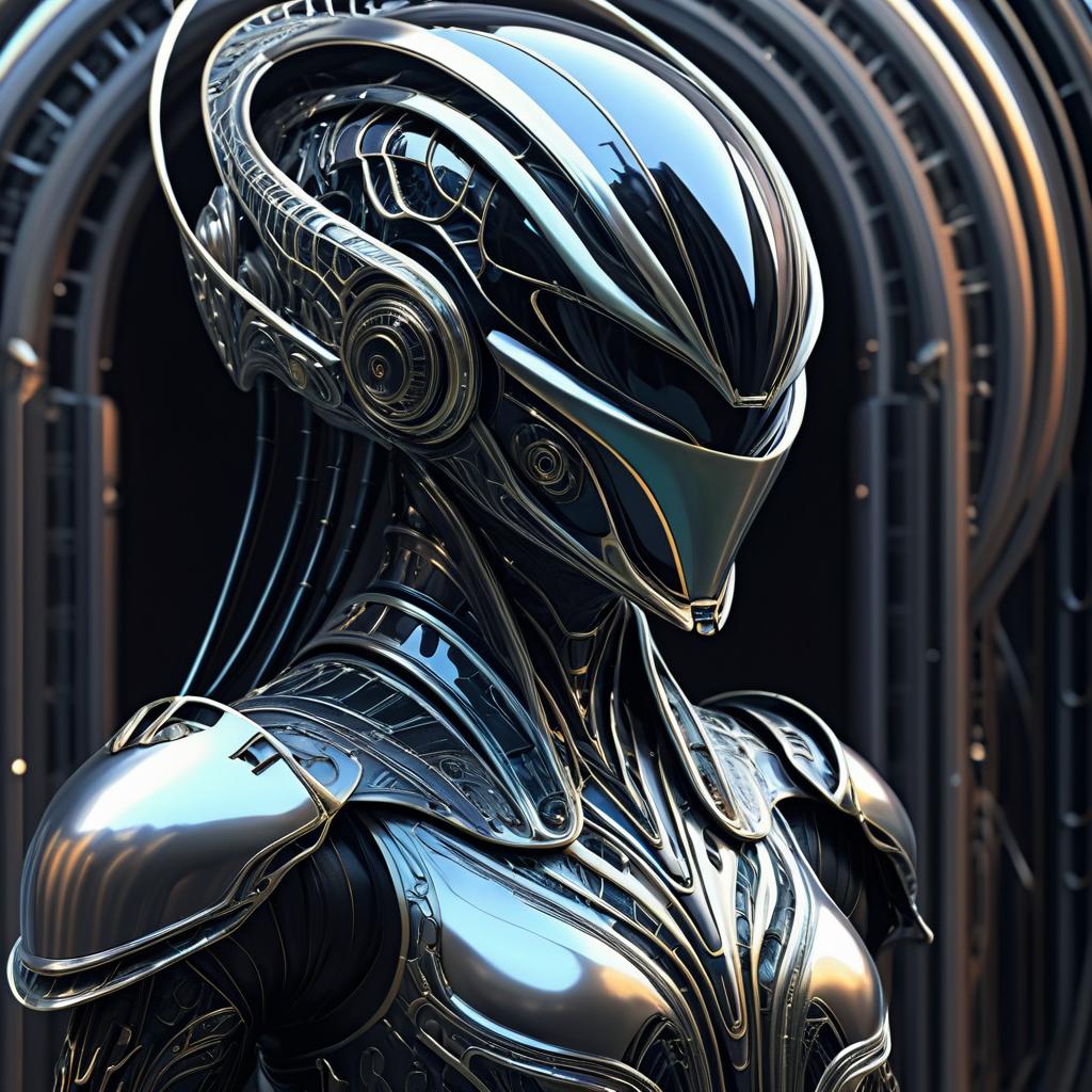 Elegant Alien in Intricate Metal Suit