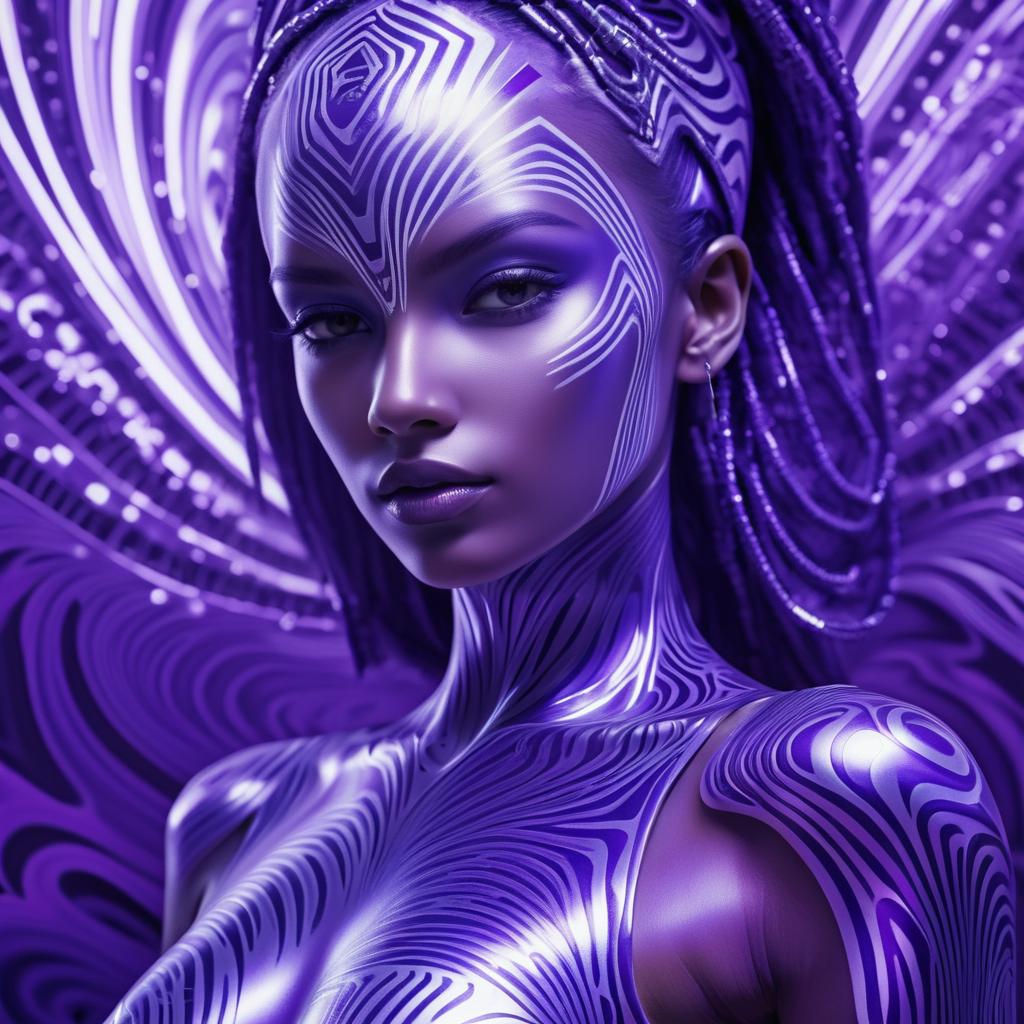 Surreal Woman with Violet and Silver Skin