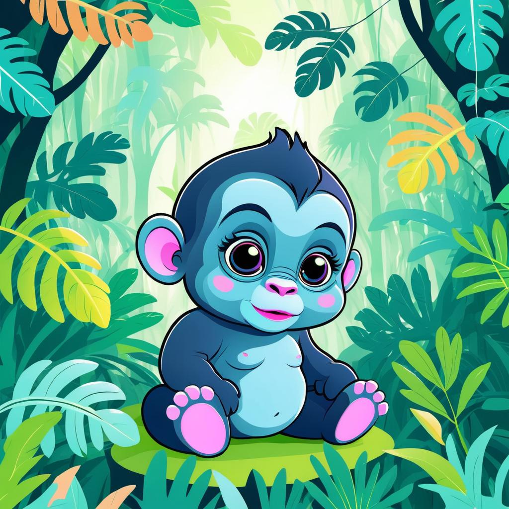 Whimsical Baby Gorilla in Jungle Canopy