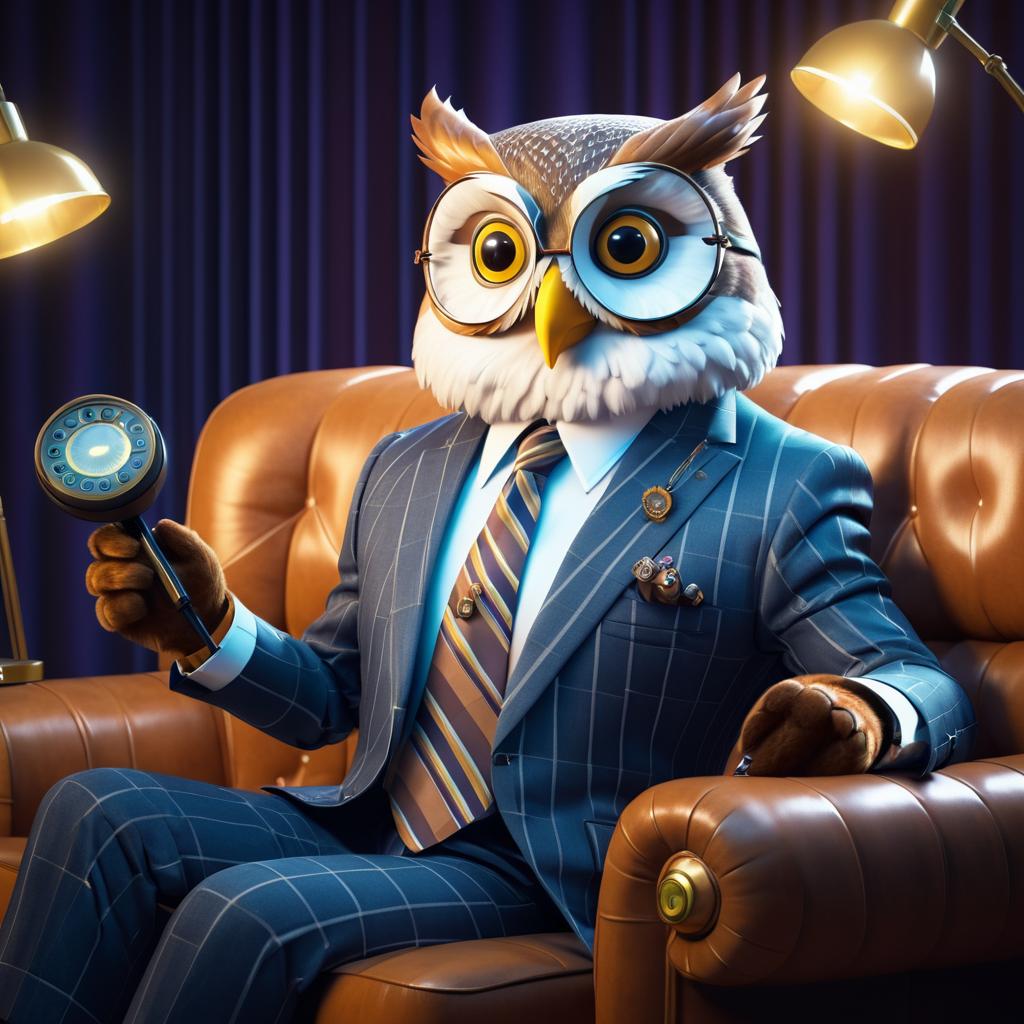 Owl Businessman on Retro Couch Art