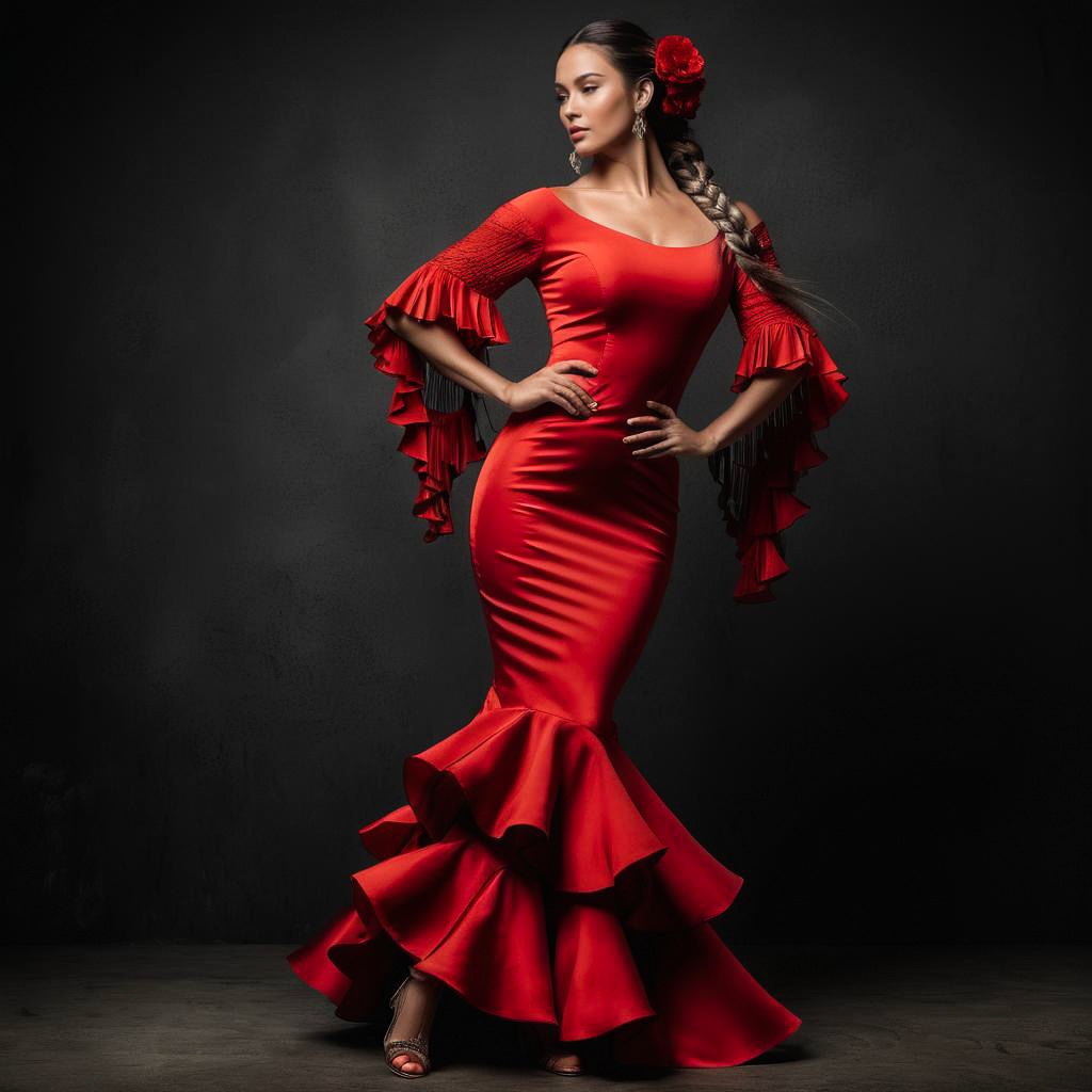 Confident Woman in Bold Flamenco Dress