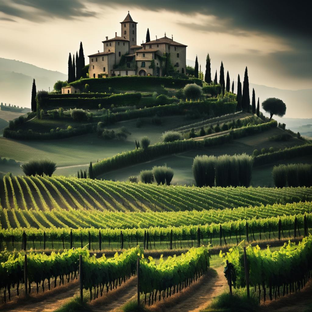 Mythical Italian Vineyard with Fairy Castle