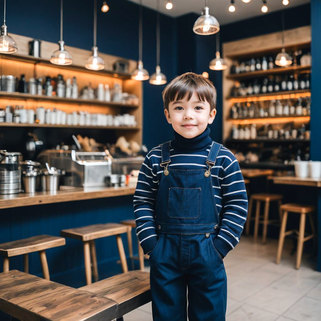 Playful Boy in Modern Cafe Setting