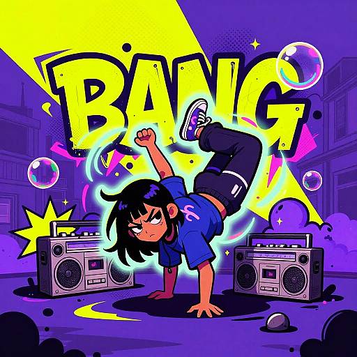 Urban Neon Breakdance Cartoon Scene