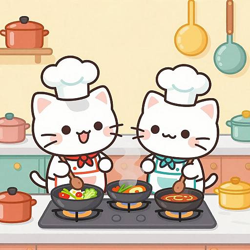 Cheerful Cats Cooking in Colorful Kitchen