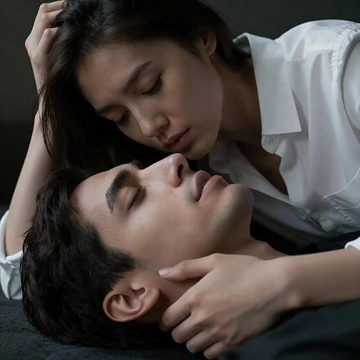 Intimate Close-Up of Couple in Dim Lighting