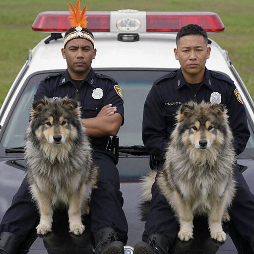 Two Men in Police Car with Dogs