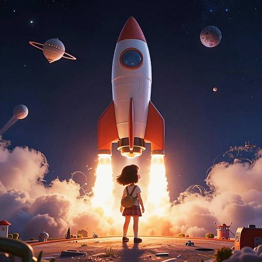 Whimsical Little Girl Rocket Launch Photo