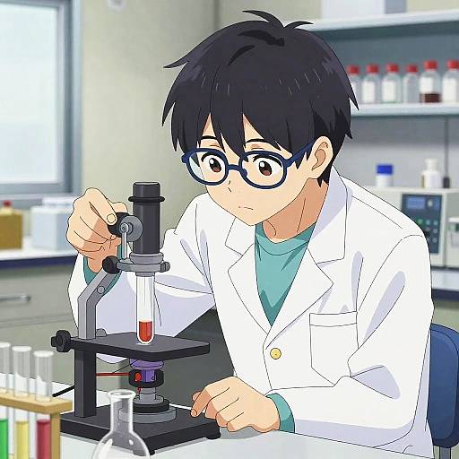Curious Scientist in Bright Anime Lab