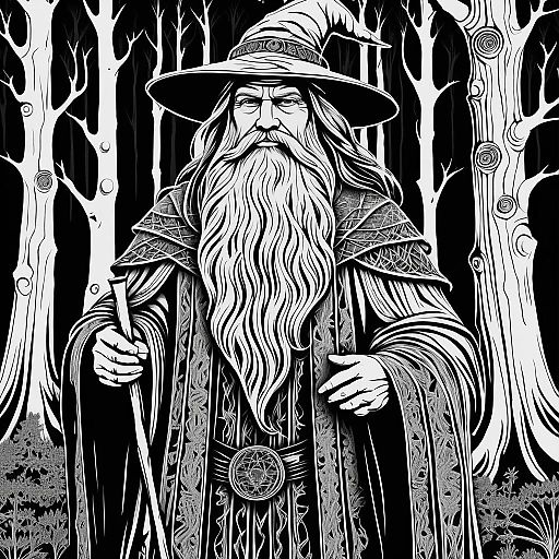 Intricate Woodcut of an Old Wizard Intricate Woodcut of an Old Wizard
