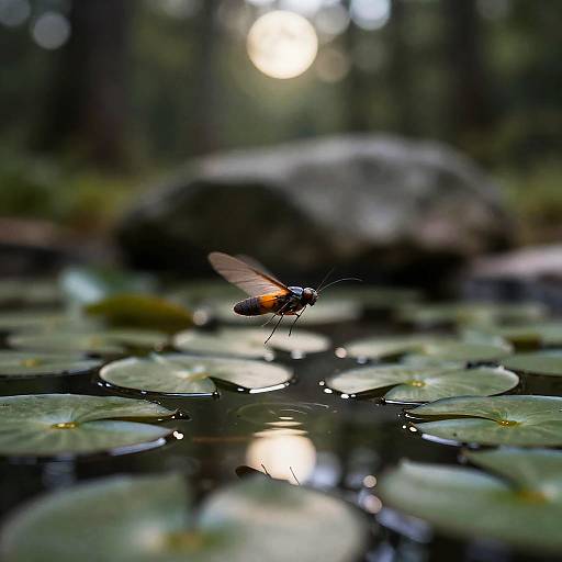 Amber-Eyed Firefly Over Moonlit Puddle