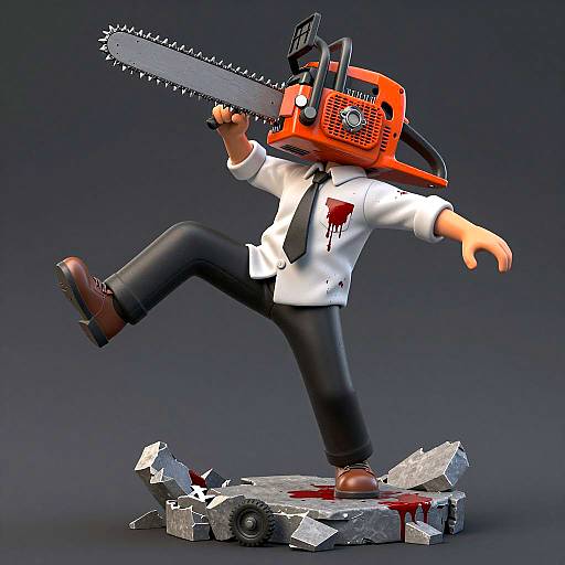Chainsaw-Headed Monster in Dynamic Pose