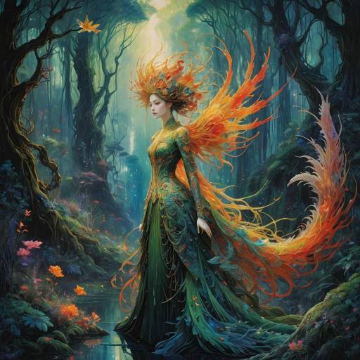 Surreal Forest Journey with Phoenix and Dreams