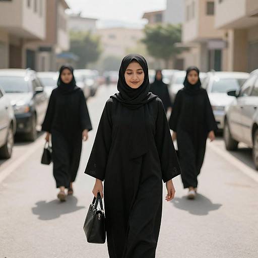 Sunlit Street Scene with Young Woman