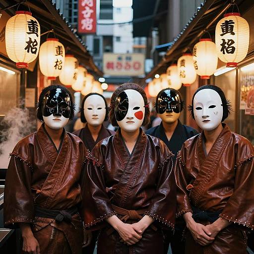Masked Street Samurai in Neon-lit Ramen Alley