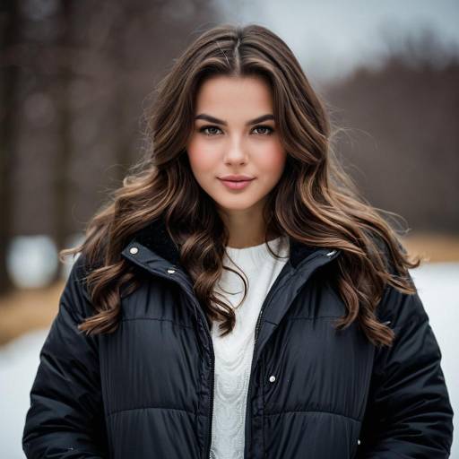 Young Woman in Black Padded Coat Outdoors