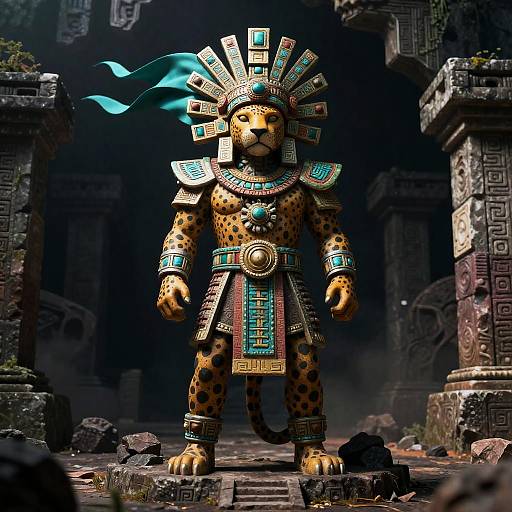 Mesoamerican Jaguar Lord of Cenote Ruins