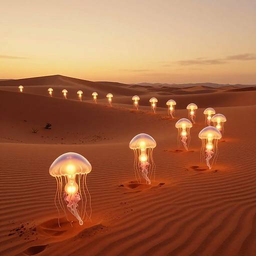 Surreal Glowing Jellyfish Desert Scene