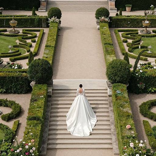 Bride with Giant Dress in French Garden