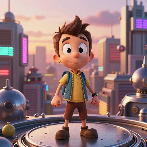 Jimmy Neutron Exploring Neon Cityscape