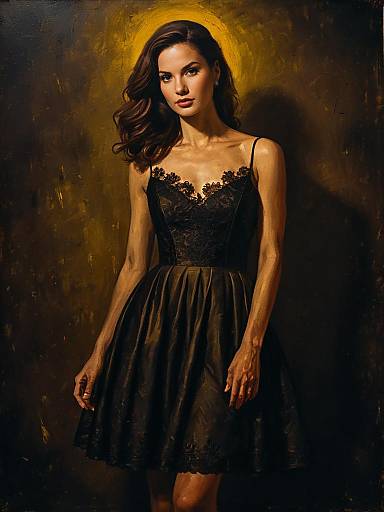 Woman in Black Lace A-Line Dress