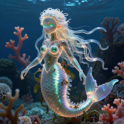 Glowing Bio-Engineered Mermaid Outline