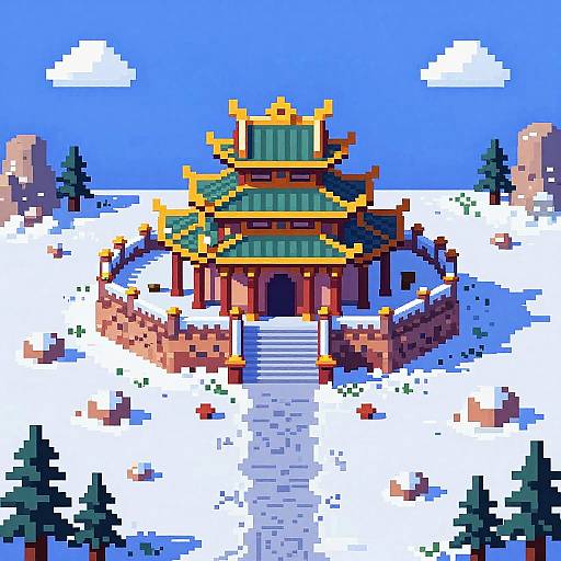 Pixel Art Ancient Temple Landscape