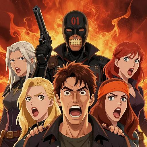 Intense Faces in Fiery Illustration