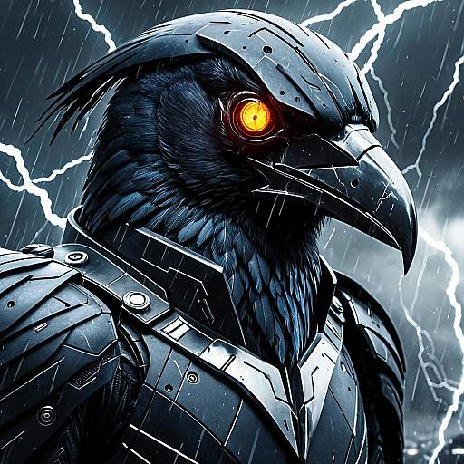 Futuristic Android Raven in Storm