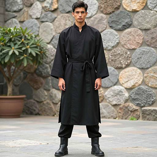 Young Man in Black Fashion Costume