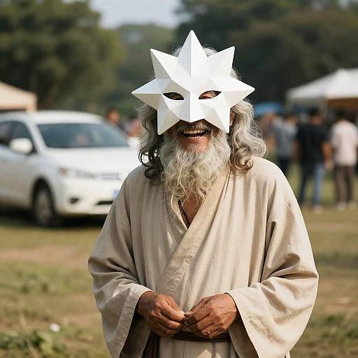 Whimsical Old Man in Grassy Field