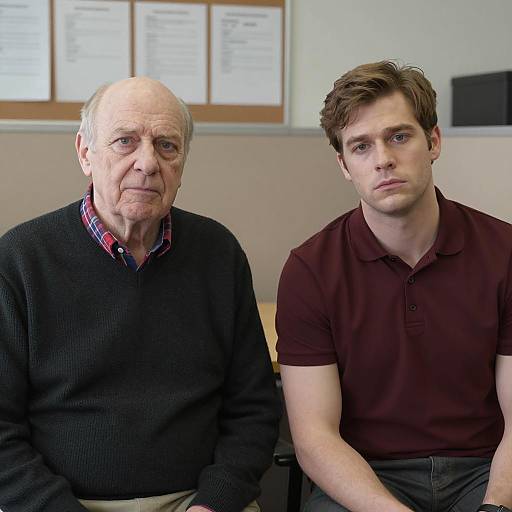 Two men sitting side by side in office