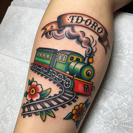 Whimsical Cartoon Train Tattoo Design