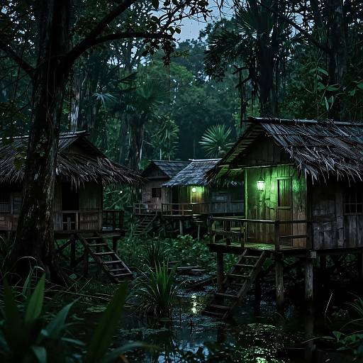 Hidden Swamp Village at Dusk