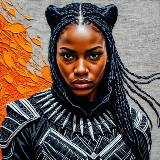 Embroidered Abstract Black Panther Woman Portrait