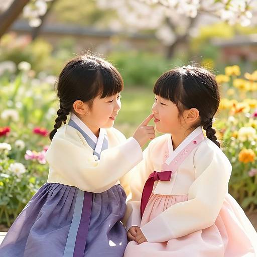 Korean Siblings Tickle in Garden