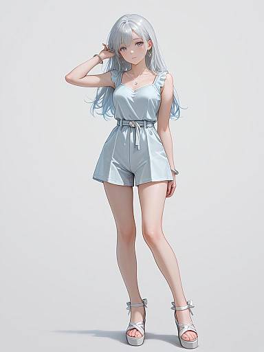 Realistic Woman in Blue Romper