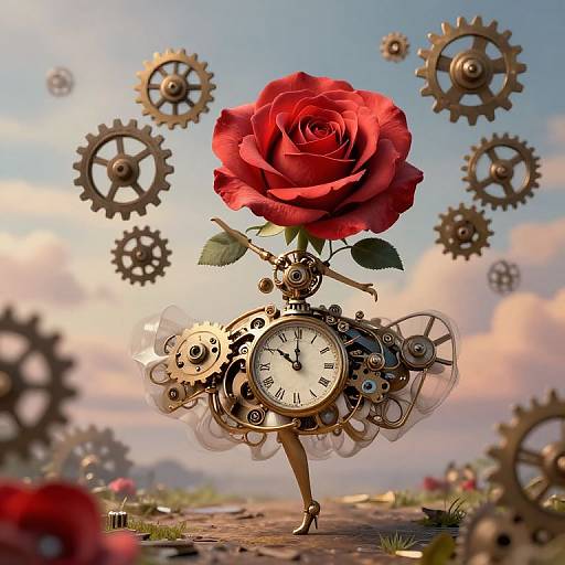 Clockwork Rose in Surreal Sky