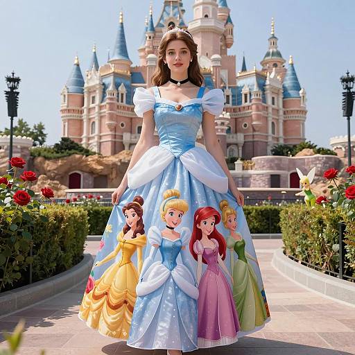 Young Woman in Disney Princess Dress at Castle